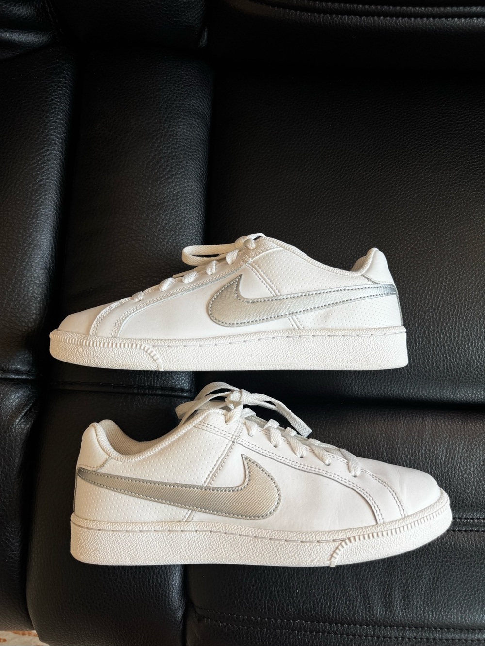 Nike White Sneakers with Silver Swoosh — Women’s Low Top